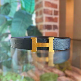 HERMES Chocolate Black Epsom Swift Reversible 42MM Belt SZ85