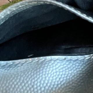 SAINT LAURENT Cassandre YSL Monogram Silver Chevron Leather Wallet