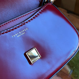 TORY BURCH Britten Red Smooth Glazed Leather Crossbody