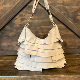 SAINT LAURENT Saint Tropez Blush Chevre Leather Ruffle Bag