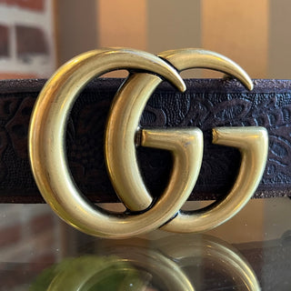 GUCCI GG Brown Calfskin Tooled Leather Belt SZ 90/36