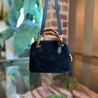 GUCCI Vintage Mini Black Suede Bamboo Top Handle Bag
