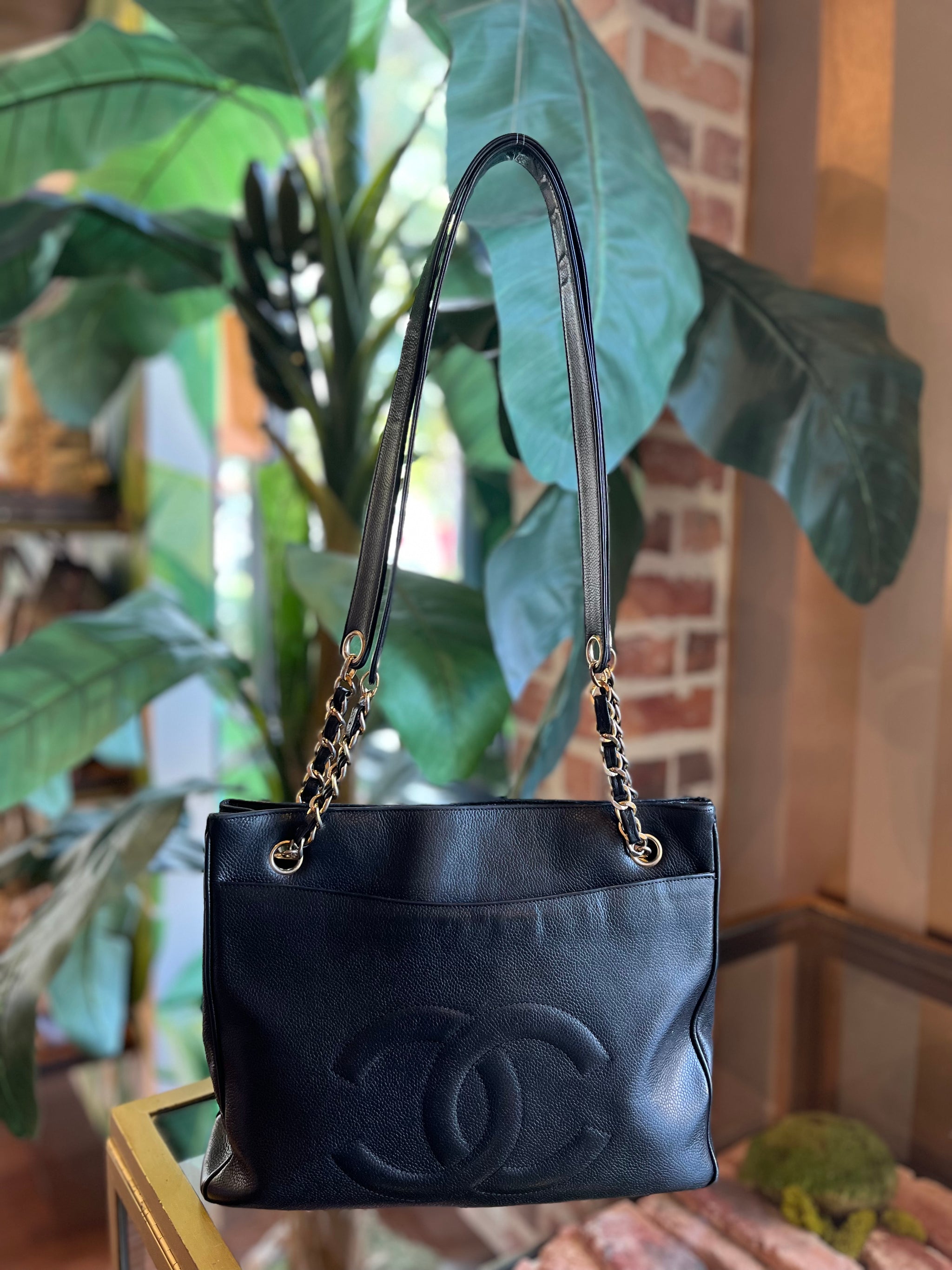 CHANEL Black Leather Front Turnlock Front Pocket Tote - The Purse