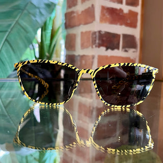 BALENCIAGA BB0083S Yellow Metal Zebra Print Wayfarer Sunglasses