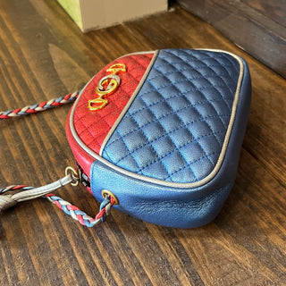 GUCCI Trapuntata Mini Blue Red Quilted Metallic Leather Crossbody Bag
