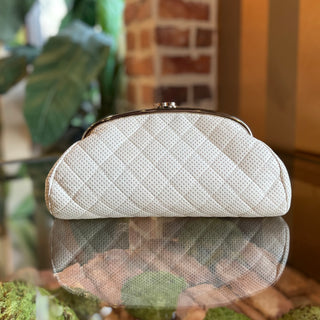 CHANEL Timeless White Perforated Leather Clutch Bag