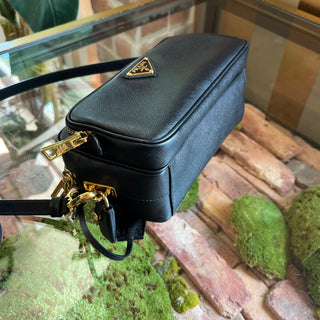 PRADA Double Zip Black Saffiano Leather Camera Bag