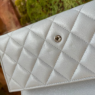CHANEL Classic Gray Caviar Leather Long Wallet