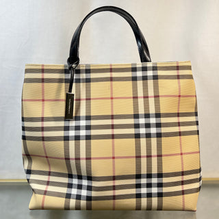 BURBERRY Beige Black House Check PVC Canvas Tote Bag