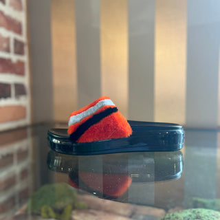 PRADA Black Leather Orange Fur Slides SZ 37.5 (US 7.5)