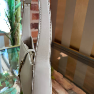 SAINT LAURENT Le 5 A 7 Small White Smooth Calfskin Leather Hobo Bag