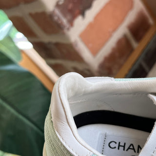 CHANEL CC Light Turquoise White Cotton Sneakers SZ37(7US)