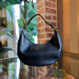 FENDI Fendigraphy Small Black Vitello Grace Matte Hobo Bag