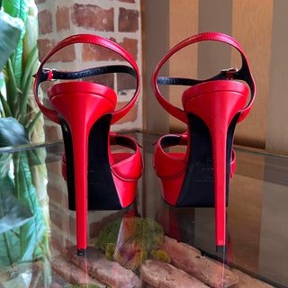 SAINT LAURENT Red Leather Heels w/Bow SZ 39 (US 9)