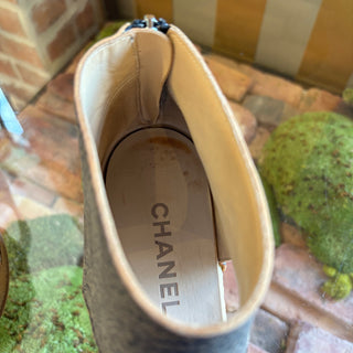 CHANEL Vintage Animal Print Leather Wedges 38.5