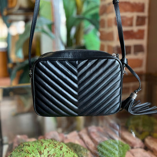 SAINT LAURENT Lou Black Matelassé Monogram Calfskin Leather Camera Bag