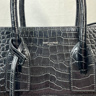 SAINT LAURENT Sac De Jour Small Black Calfskin Crocodile Embossed Tote Bag TS3784