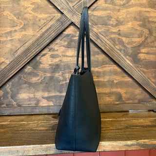 SAINT LAURENT East West Black Calfskin Leather Shopping Tote