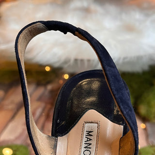 MANOLO BLAHNIK Carolyne Blue Embroidered Sling Back Pumps SZ38(8US)