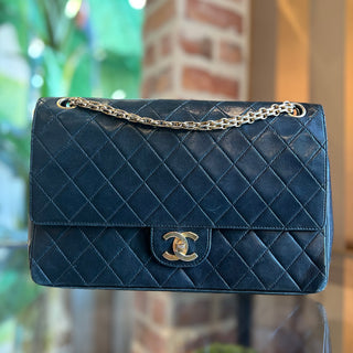 CHANEL Black Leather Quilted Double Flap Chain Shoulder Bag