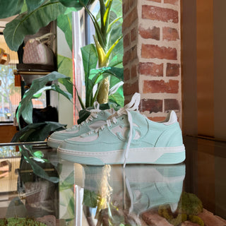 CHANEL CC Light Turquoise White Cotton Sneakers SZ37(7US)