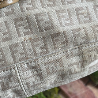 FENDI Medium Drawstring Flap Zucca Canvas Leather Hobo Bag