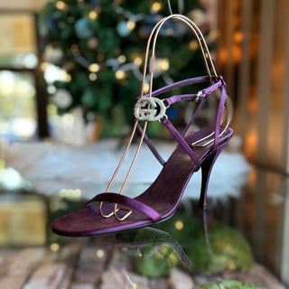 GUCCI Crystal GG Purple Satin Ankle Strap Sandals Heels SZ9