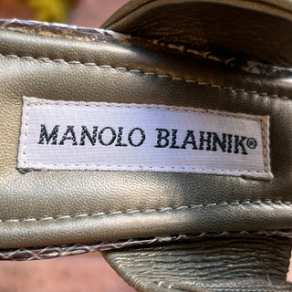 MANOLO BLAHNIK Green Leather Sequin Snake Heels SZ 36.5 (US 6.5)