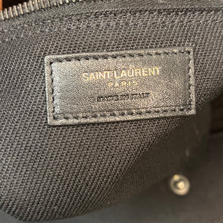 SAINT LAURENT Rive Gauche Black Linen Canvas Calfskin Tote Bag