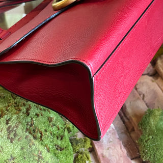 GUCCI GG Marmont Red Pebbled Leather Top Handle Bag