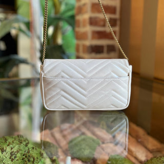 GUCCI Mini GG Marmont White Matelassé Calfskin Leather Shoulder Bag