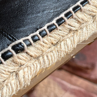 CHANEL CC Black Leather Espadrilles SZ 36 (US 6)