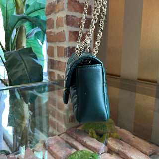 GUCCI GG Marmont Small Green Matelassé Chevron Nappa Leather Shoulder Bag
