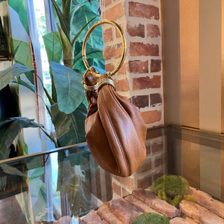 CHLOE Bracelet Bag Small Brown Shiny Grained Leather Handbag
