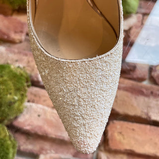 JIMMY CHOO White Gold Ombre Coarse Glitter Pumps SZ 37.5 (US 7.5)