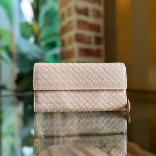 BOTTEGA VENETA Pink Intreccciato Woven Wallet