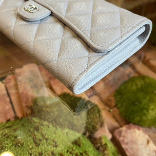 CHANEL Classic Gray Caviar Leather Long Wallet