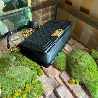 CHANEL Medium Boy Black Quilted Lambskin Leather Shoulder Bag