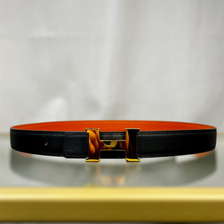 HERMES 24MM Black Orange Swift Epsom Reversible Constance Belt Kit SZ80