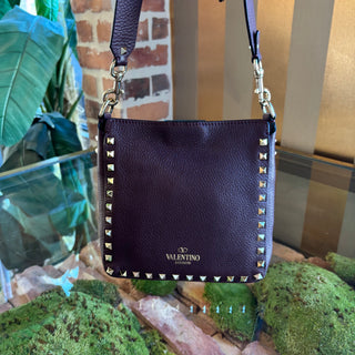 VALENTINO Burgundy Rockstud Small Messenger