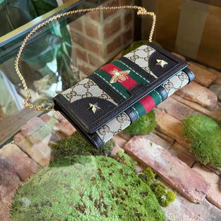 GUCCI GG Monogram Canvas Bee Web Stripe Continental Wallet