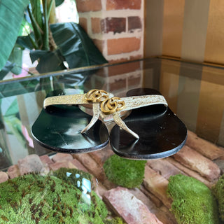 GUCCI Aged Leather GG Marmont Thong Sandals SZ38.5(8.5US)