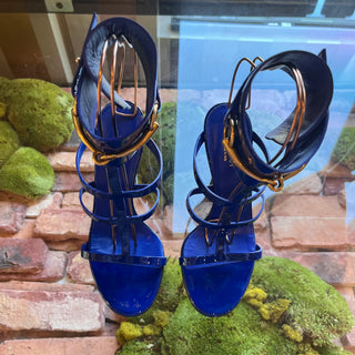 GUCCI Ursula Horsebit Blue Patent Leather Ankle Strap Heels SZ 37 (US 7)