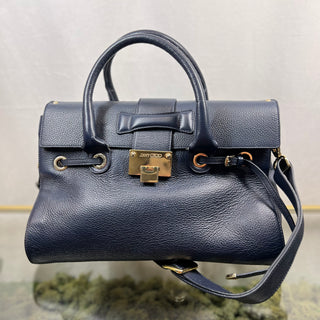 JIMMY CHOO Rosalie Navy Blue Calfskin Leather Top-Handle Bag