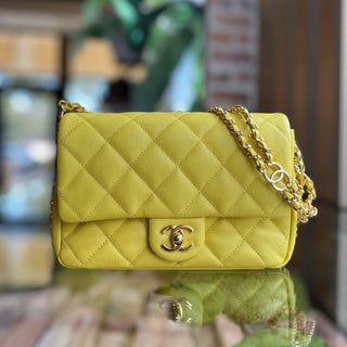 CHANEL Coco You Mini Neon Yellow Caviar Leather Flap Shoulder Bag