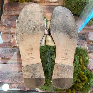 HERMES Beige Linen Canvas Oran Sandals SZ 39.5 (US 9.5)