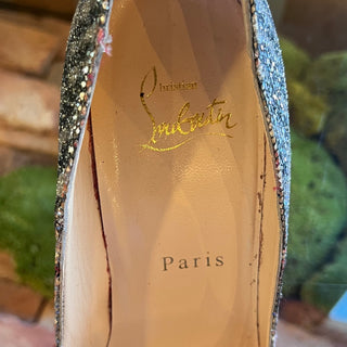 CHRISTIAN LOUBOUTIN Pigalle Follies Silver Glitter Striped Heels SZ 36 (US 6)