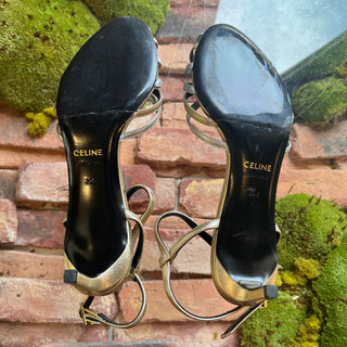 CELINE Metallic Gold/Silver Lambskin Triomphe Sandals SZ 36.5 (US 6.5)