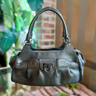 FERRAGAMO Gacini Metallic Parts Gray Leather Shoulder Bag