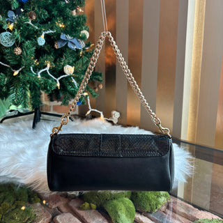 GUCCI Black Python Greenwich Chain Clutch